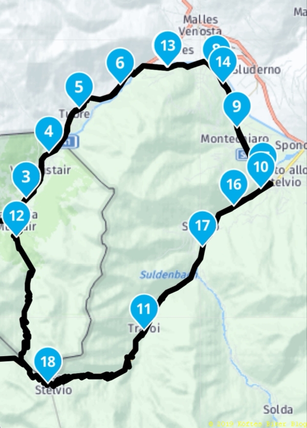 Die Routenpunkte stimmen nicht genau, aber diese Kreisbahn war unsere Stelvio-Tour